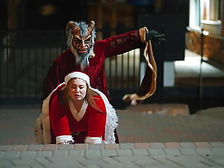Krampus punishes naughty Mia Dior with intense anal sex in a Christmas-themed scene.